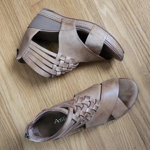 Antelope tan leather wedge sandals